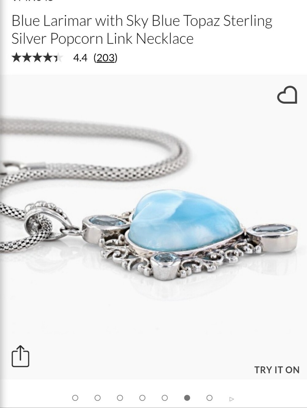 JTV Larimar & Blue Topaz Heart Pendant Necklace 18" Popcorn Chain #VMH045 - Picture 15 of 16